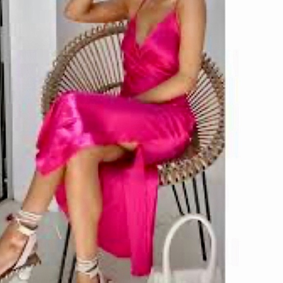 Zara Draped Camisole Midi Slip Dress in Barbie Hot Pink - Picture 13 of 16